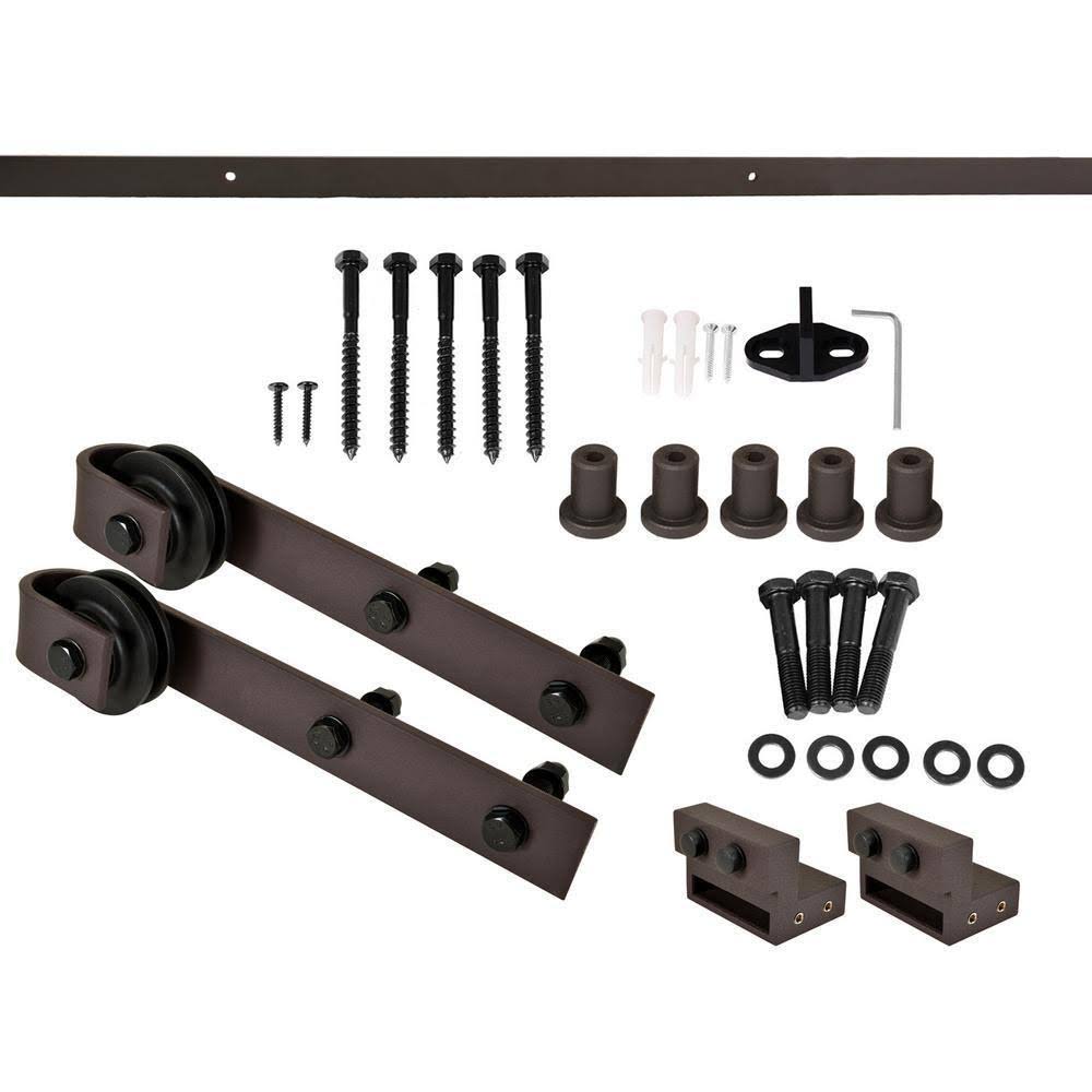 Walnut Stained Wood Interior Sliding Barn Door with Hardware Kit G882548