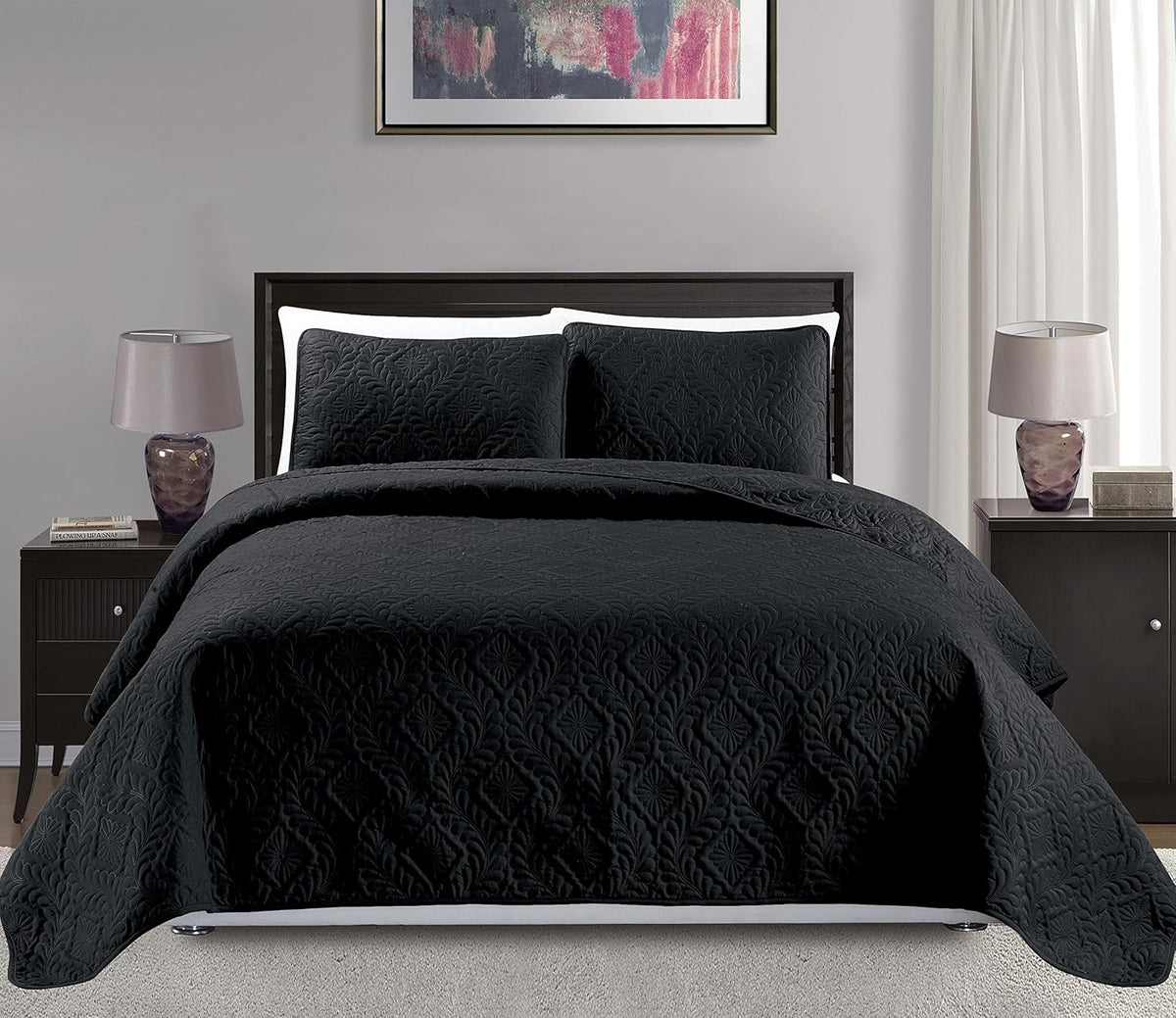 3pc King/California King Oversized Diamond Bedspread Bed Cover Solid Beige S61737