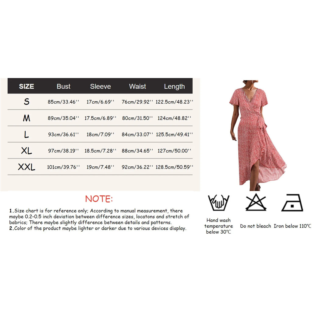 V Neck Short Sleeve Split Wrap Long Dress D86189