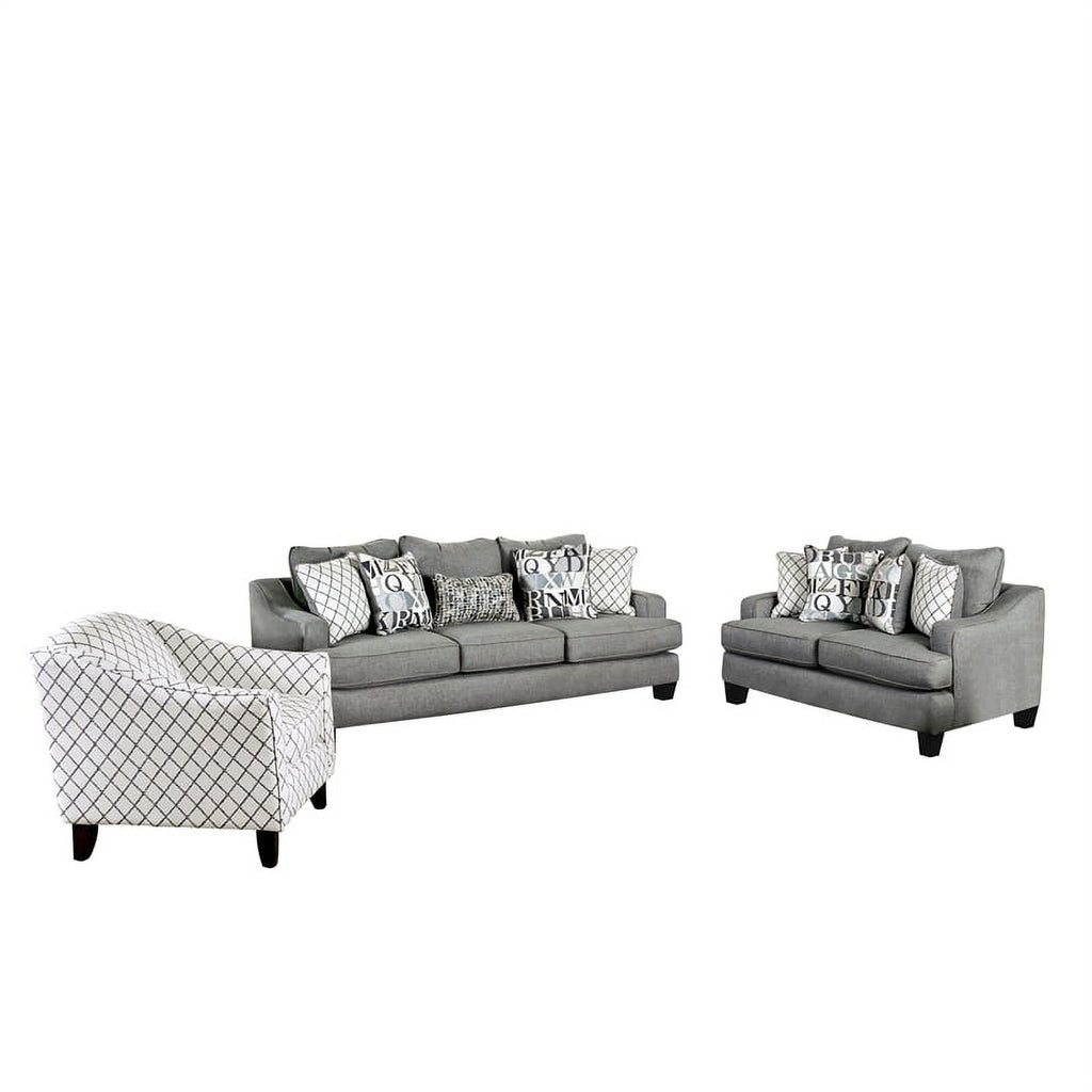 Bluish Gray Fabric 3-Piece Sofa Set with Ottoman W859