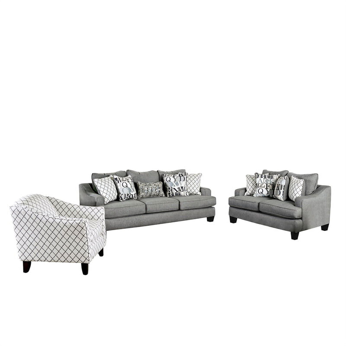 Bluish Gray Fabric 3-Piece Sofa Set with Ottoman W859