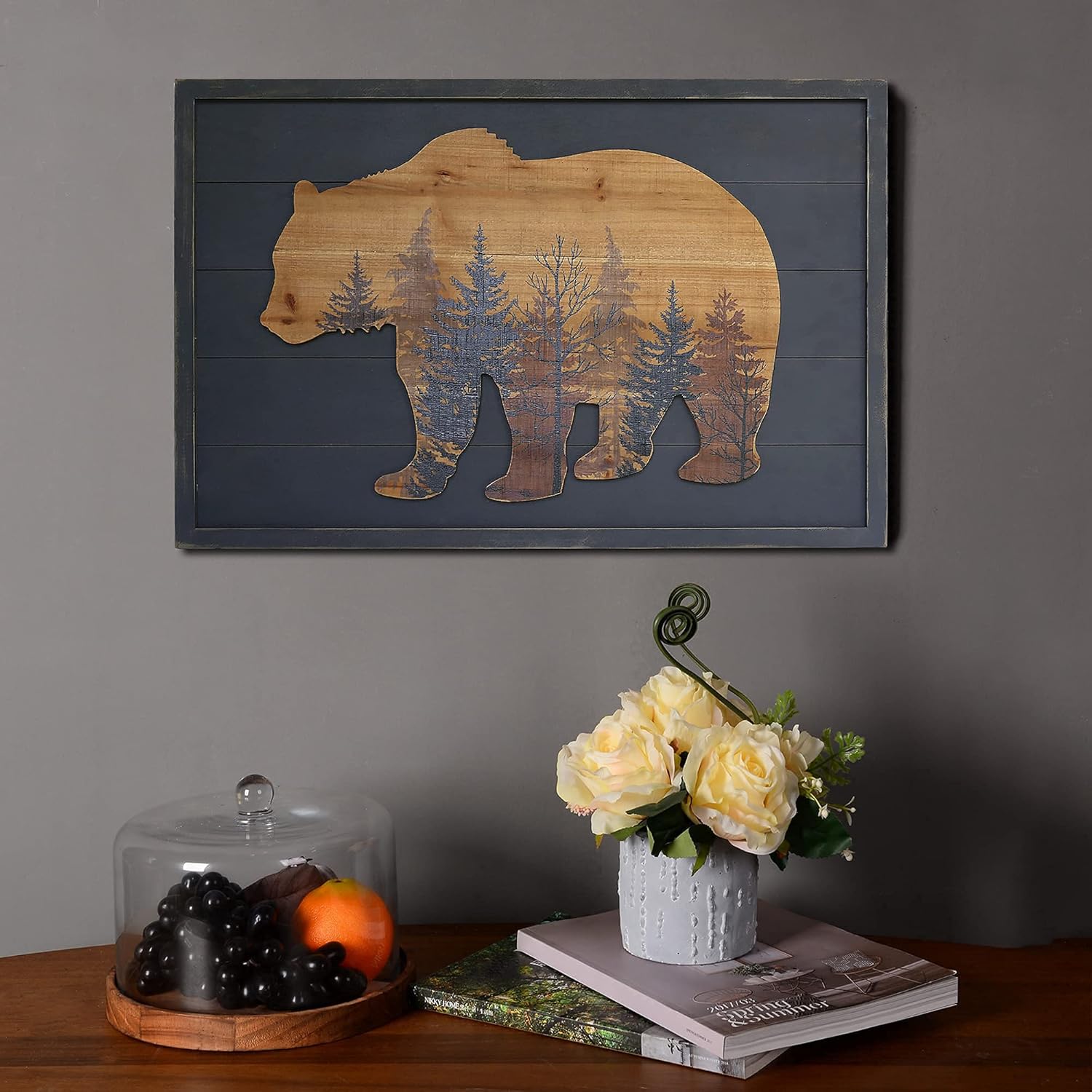 Wooden Wall Prints 3D Bear with Forest Patterns N634