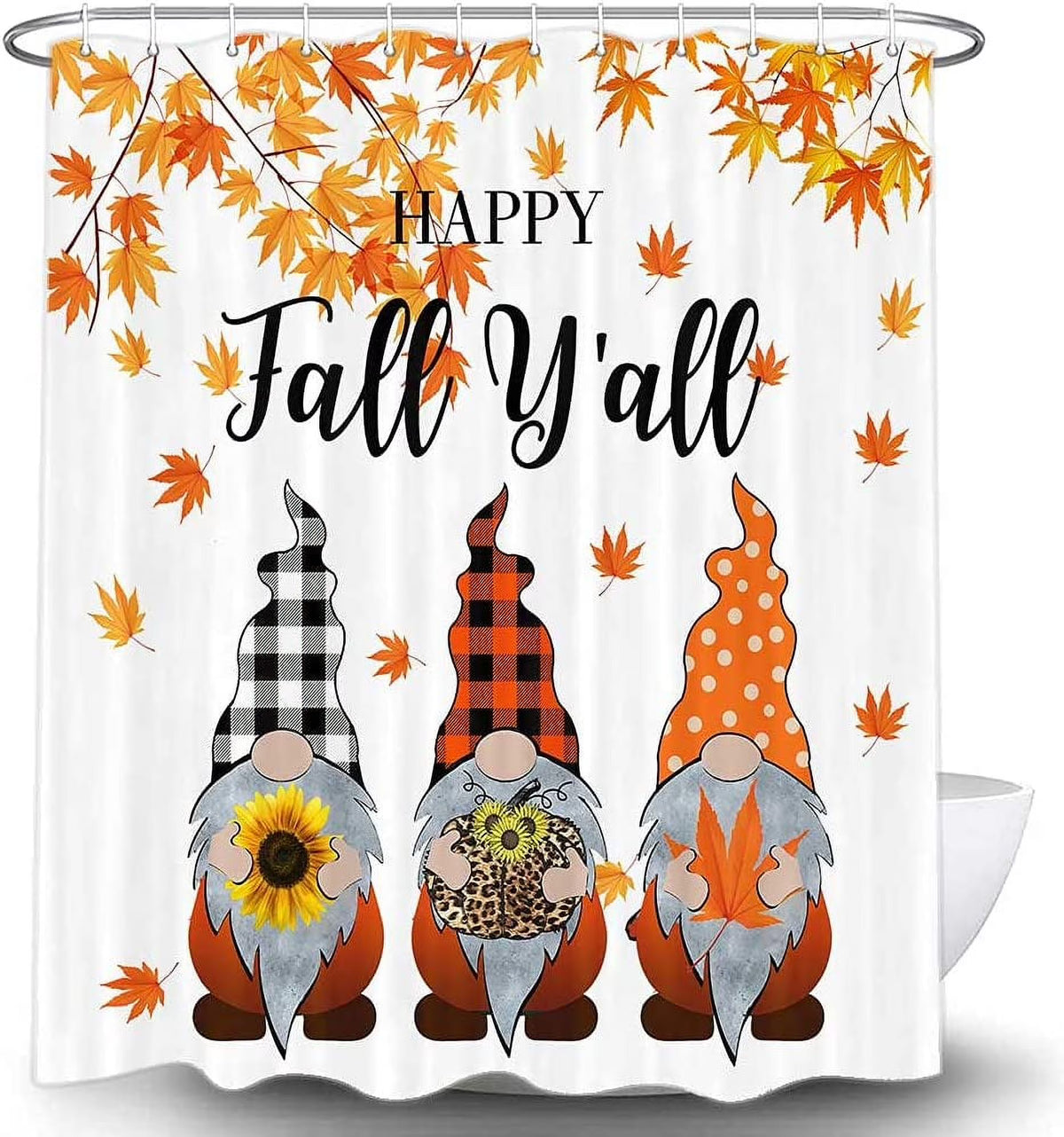 Fall Gnomes Fabric Shower Curtain Set with Hooks 72X72" T440640