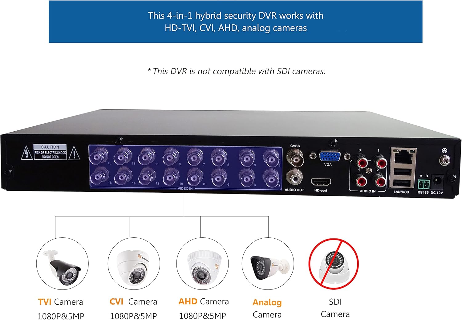 16-Channel Hybrid 4-in-1 DVR Security Recorder with 2TB Hard Drive Q511