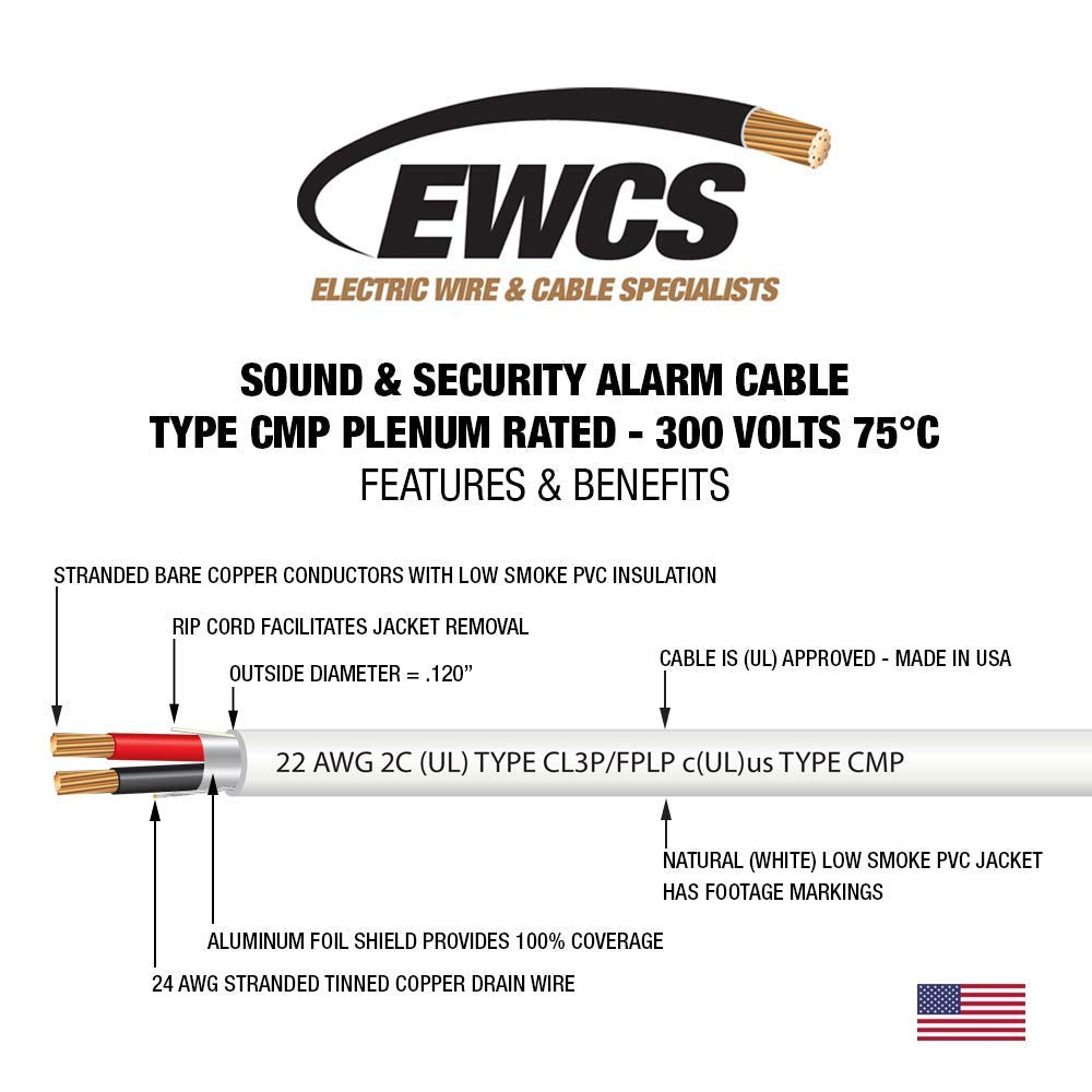 22 AWG 2/C Shielded Sound & Security Cable - 1000 Feet R3994