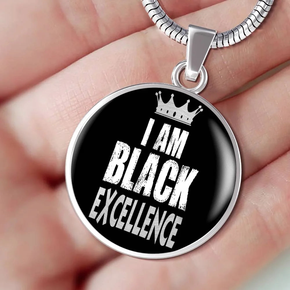 Black Excellence Circle Pendant Necklace Stainless Steel T24157