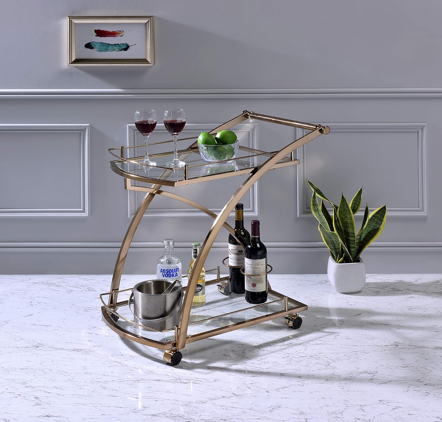 Gold Rolling Bar Serving Cart C2295