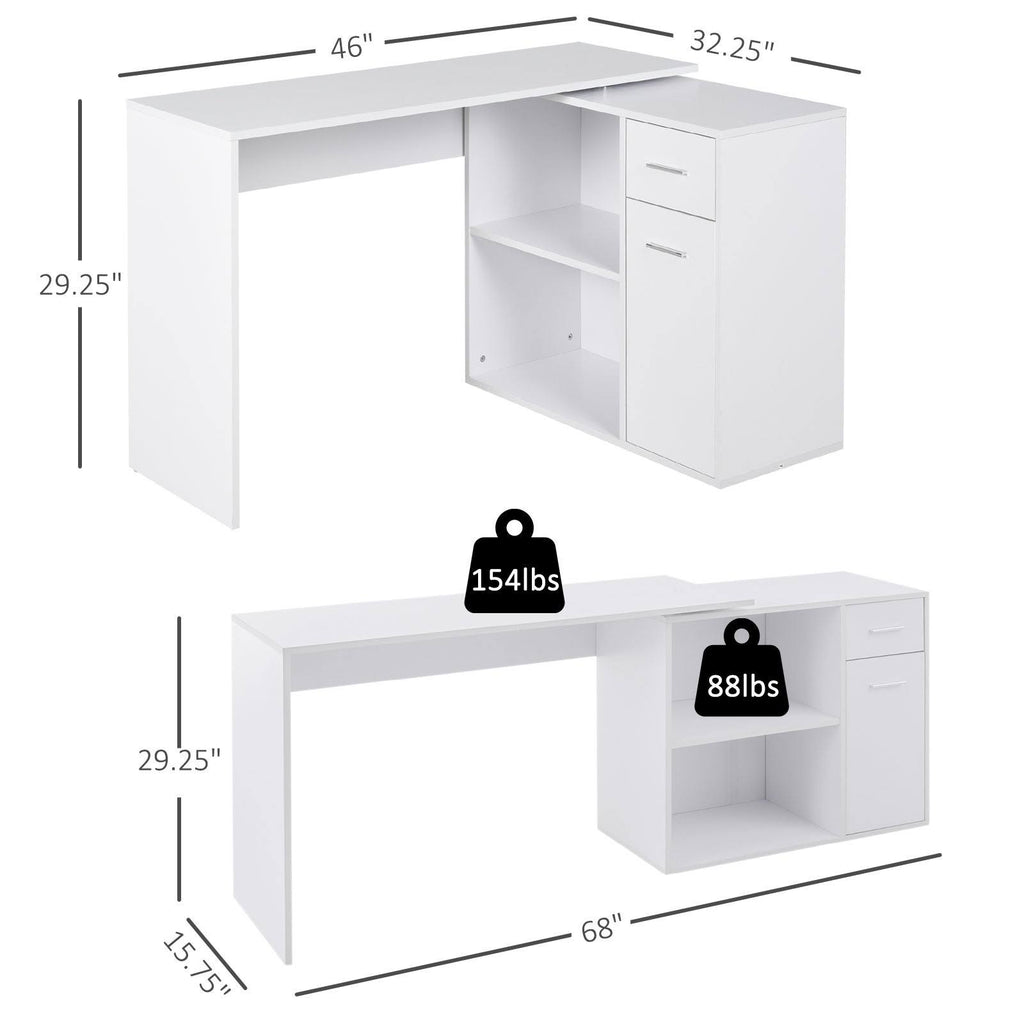 White L Shaped Computer Desk with Storage Shelves and Cabinet B324666