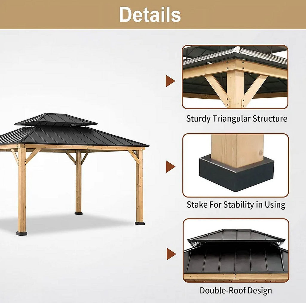 10’x12’ Hardtop Wood Grain Frame Gazebo Y594267