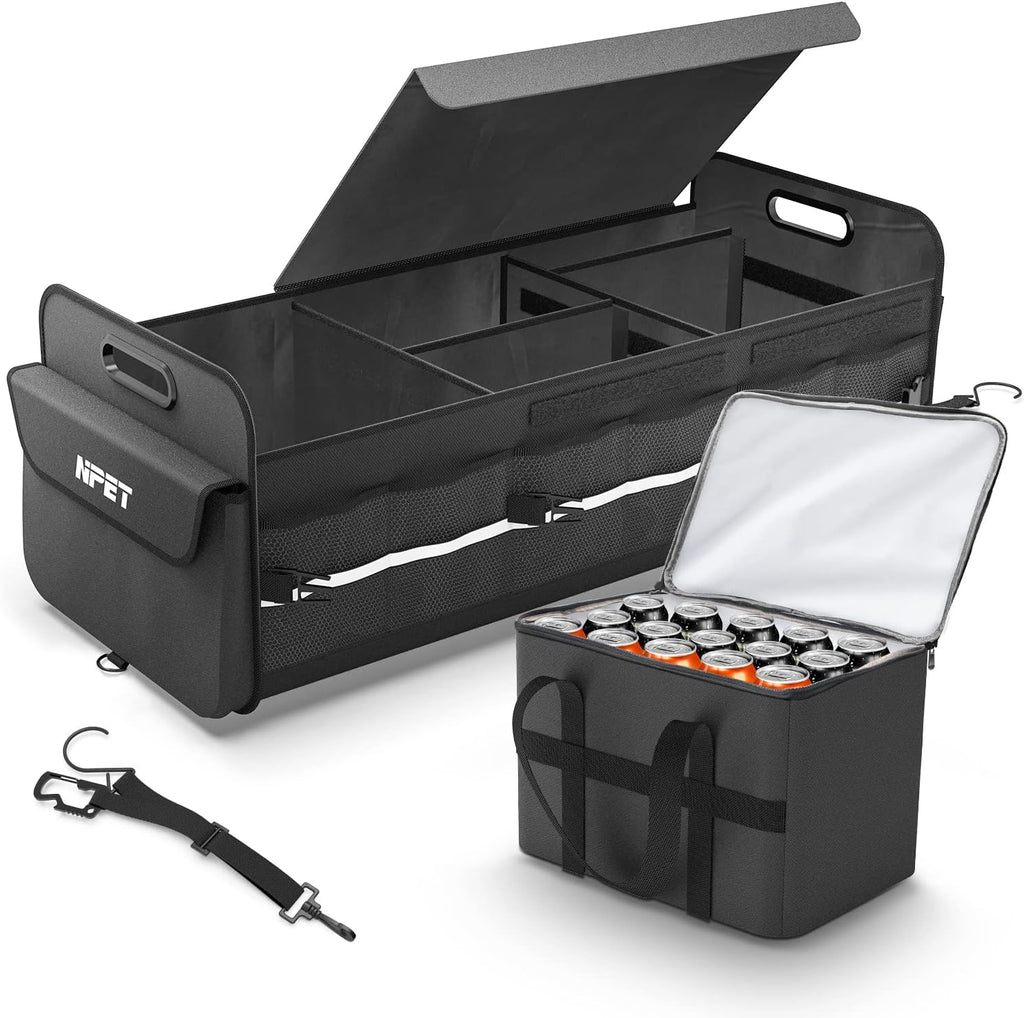 Collapsible Multi-Compartment Car Trunk Organizer, Black, Pack of 2 H9549