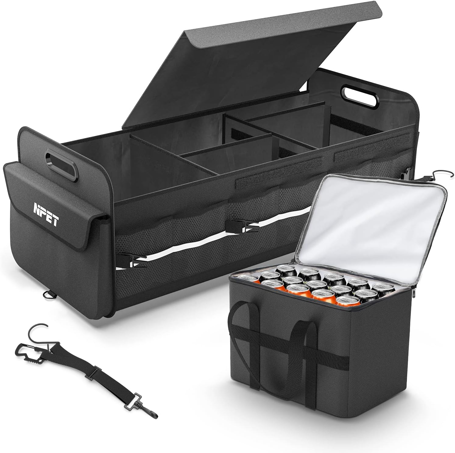 Collapsible Multi-Compartment Car Trunk Organizer, Black, Pack of 2 H9549