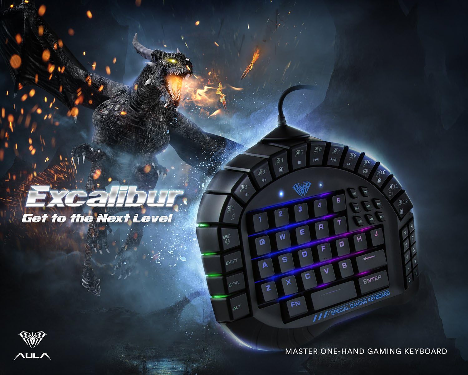 One Handed Mechanical Gaming Keyboard with Blue Switches and RGB Backlit Effects T579655