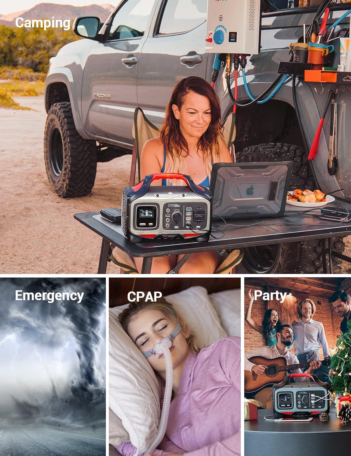300W Portable Power Station, 280wh (78000mAh) Solar Generator with 110V Pure Sine Wave AC Outlet U860