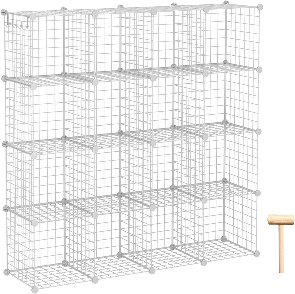 16-Cube Metal Grids Storage Organizer White O2848