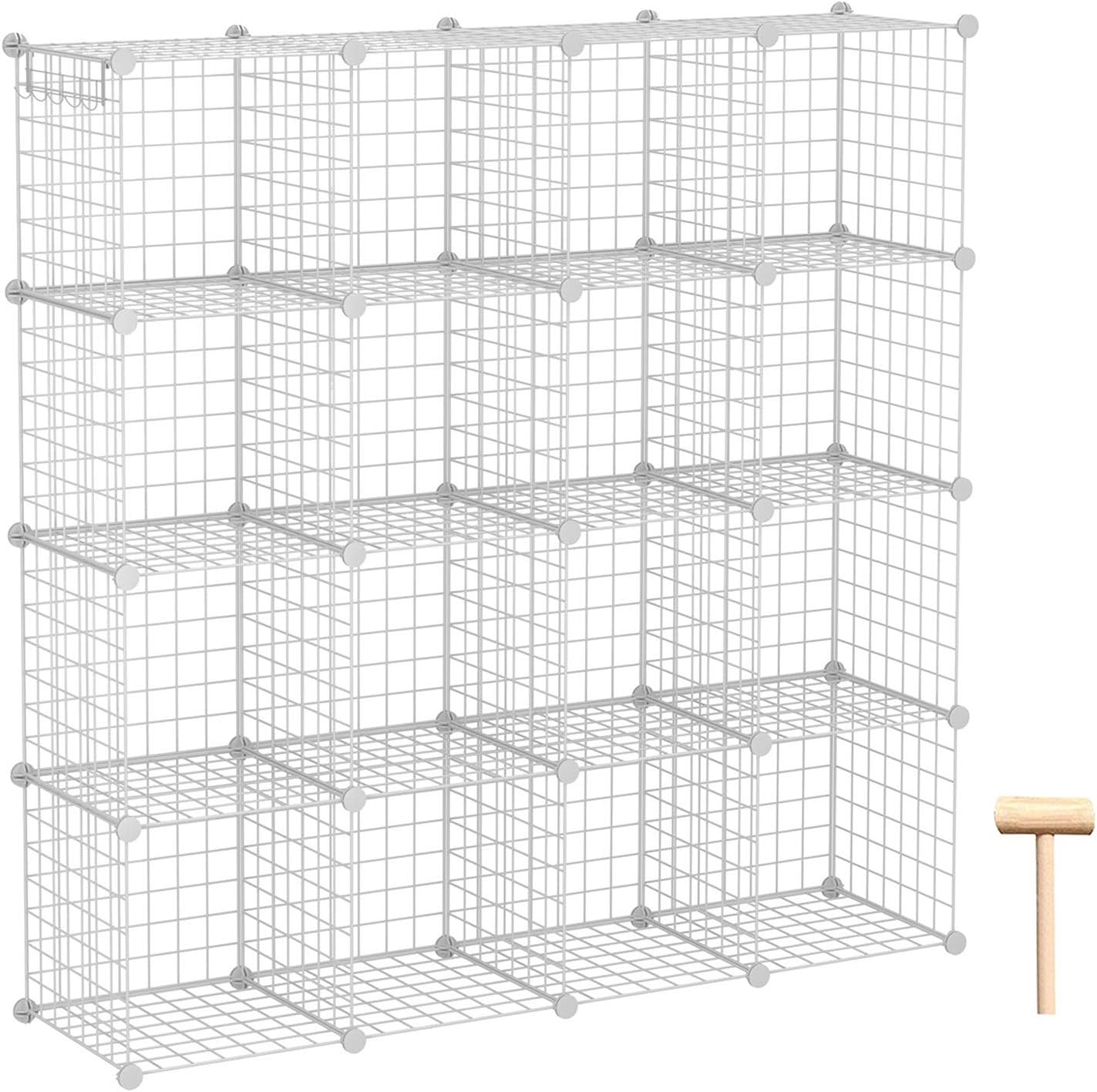 16-Cube Metal Grids Storage Organizer White O2848