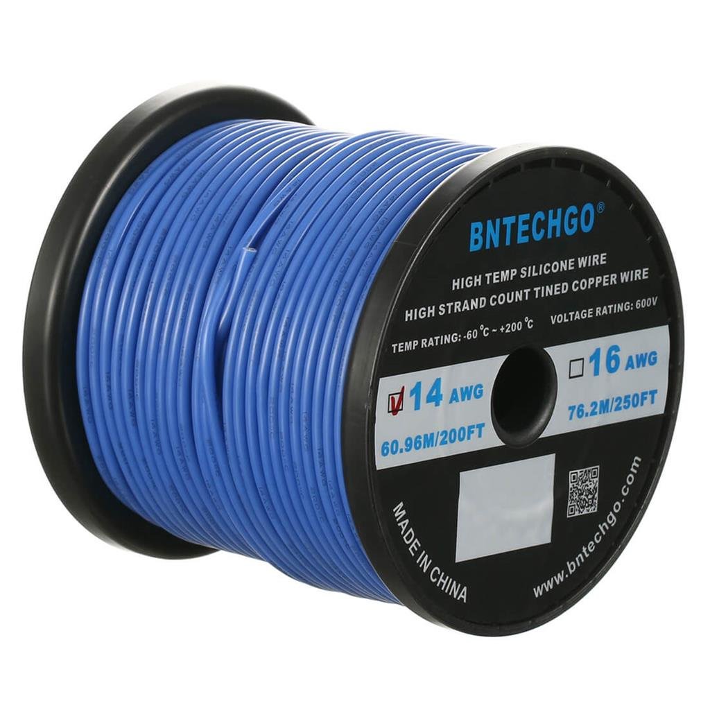 14 Gauge Silicone Wire Spool 200 ft Blue 14 AWG Stranded Tinned Copper Wire Pack of 2 N776