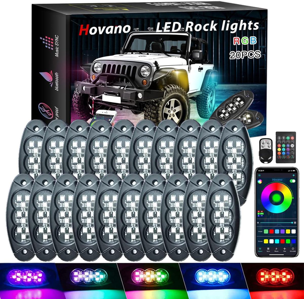 20 Pods Waterproof RGB LED Rock Lights for Car P3451