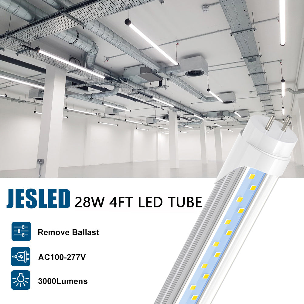 T8 4ft LED Tube Light Bulbs, 28W 5000K, Dual-end Powered, 4-Pack U733