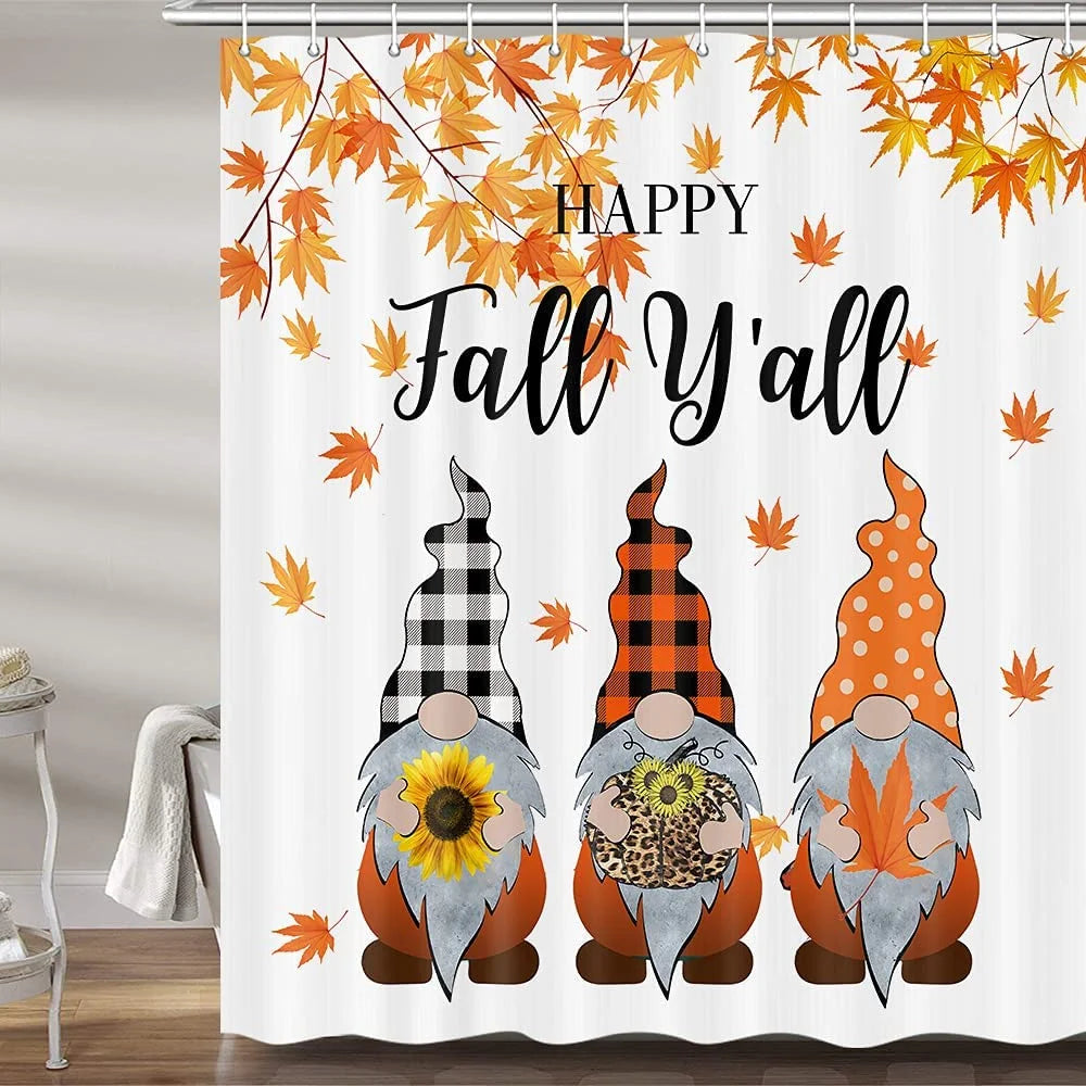 Fall Gnomes Fabric Shower Curtain Set with Hooks 72X72" T440640