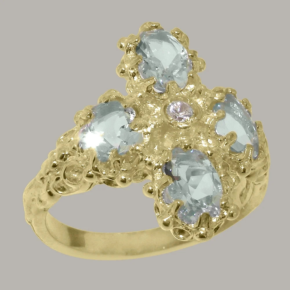 14k Yellow Gold Natural Diamond & Aquamarine Womens Engagement Ring K5570