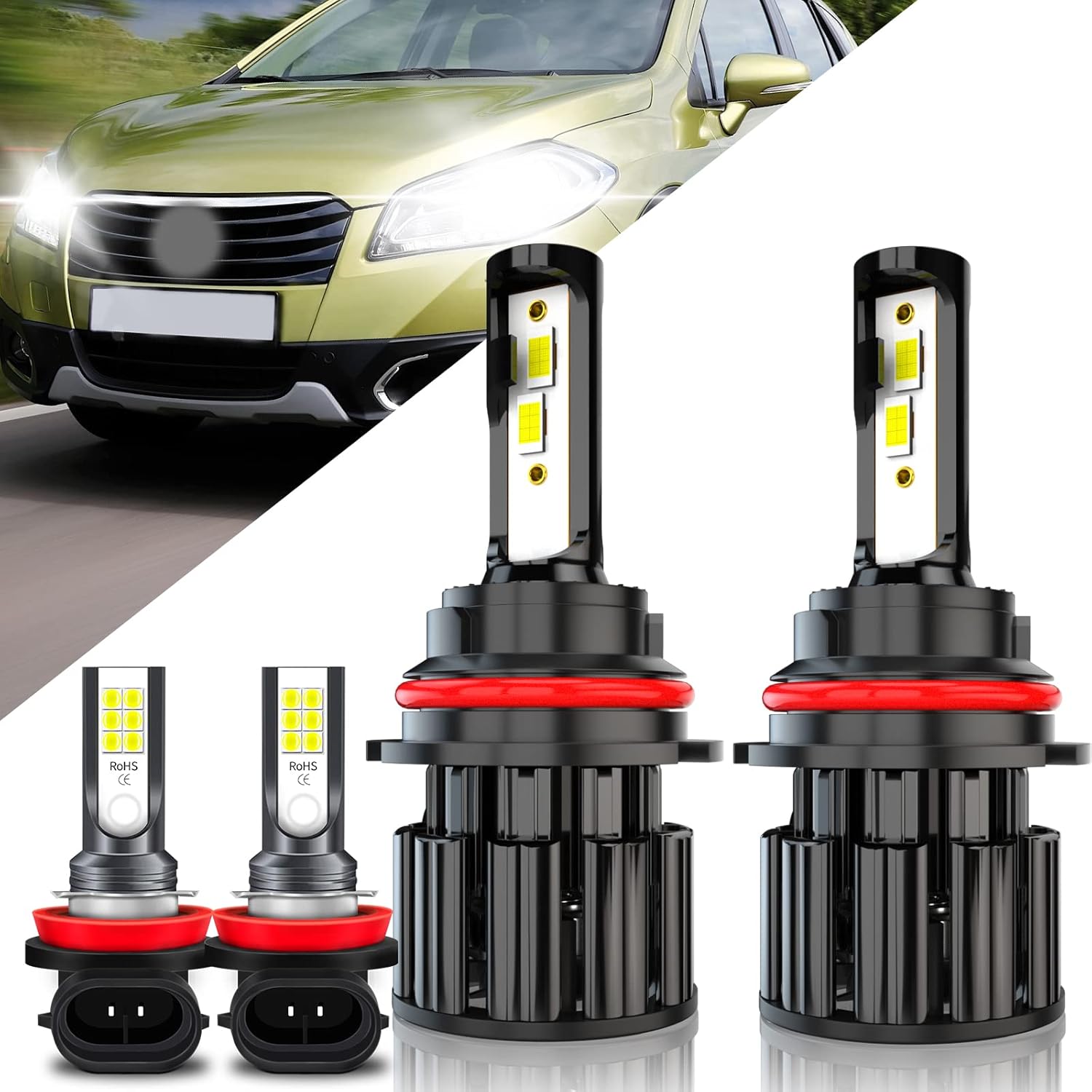 9007 LED Headlight Bulb Kit, 60W 10000LM 6000K Cool White, Pack of 2 M44384