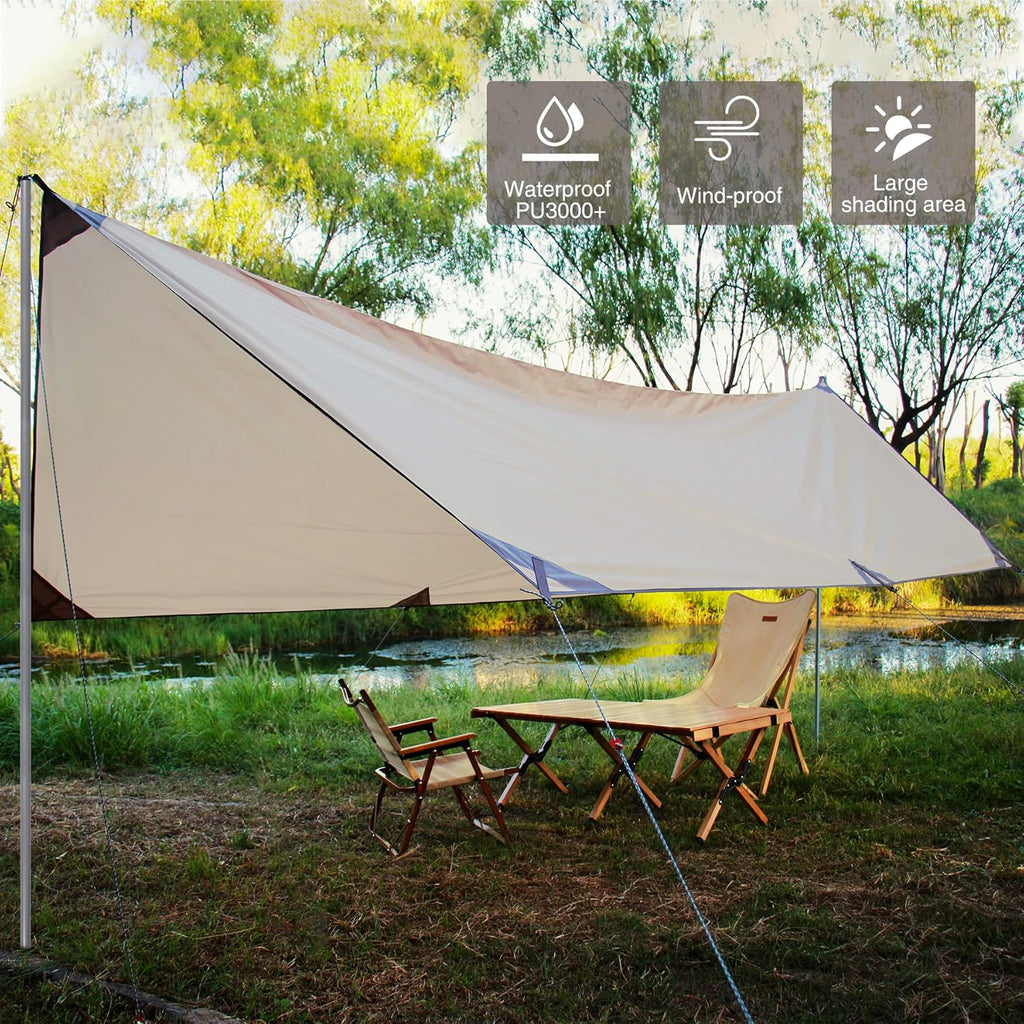 Camping Tent Tarp with Poles, 4-6 Person PU 3000mm Lightweight Awning Canopy Sun Shelter O134