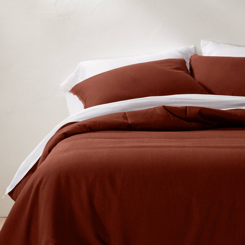 Heavyweight Linen Blend Comforter & Sham Set Dark Clay P881