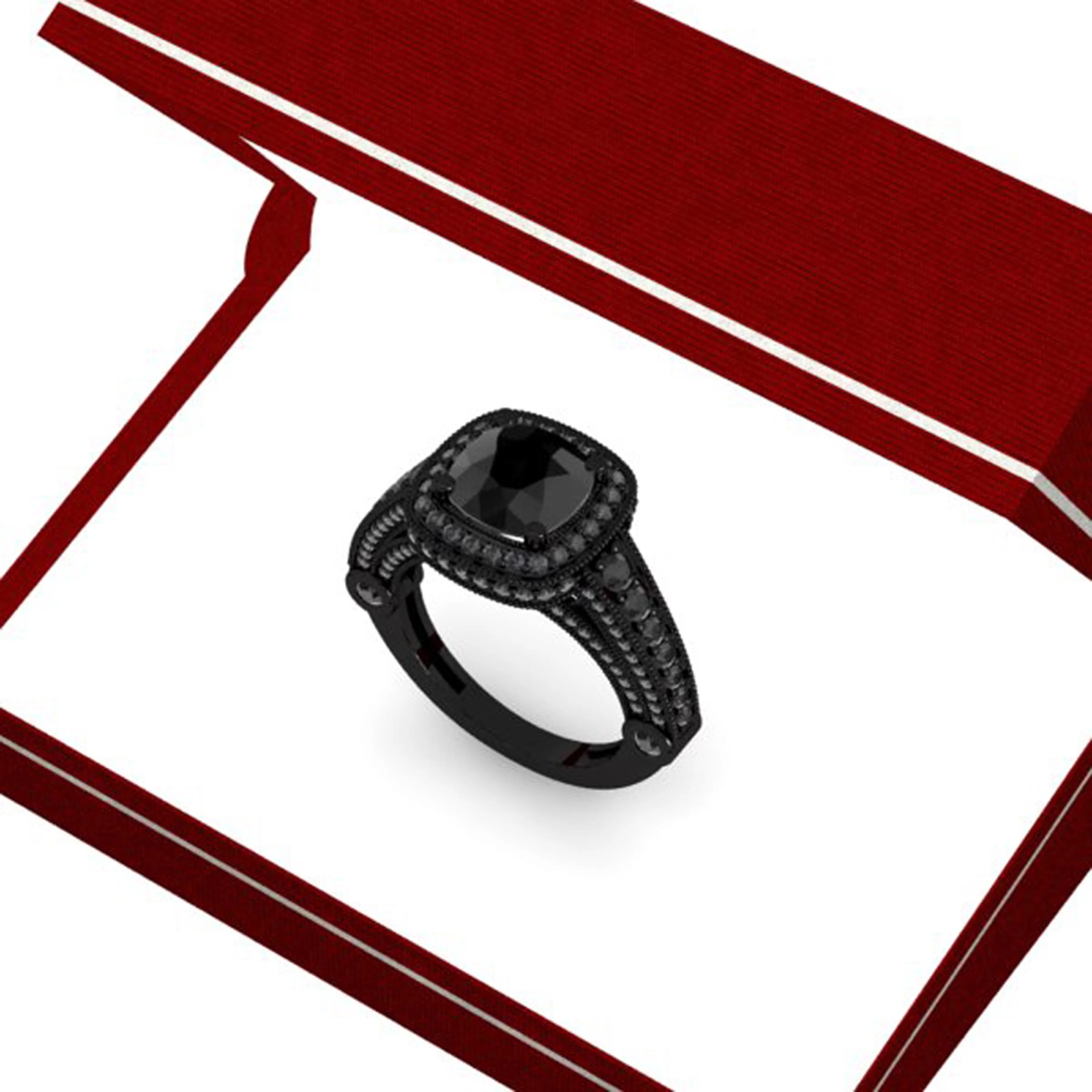 4.50 Carat Black Diamond Vintage Halo Ring T8574