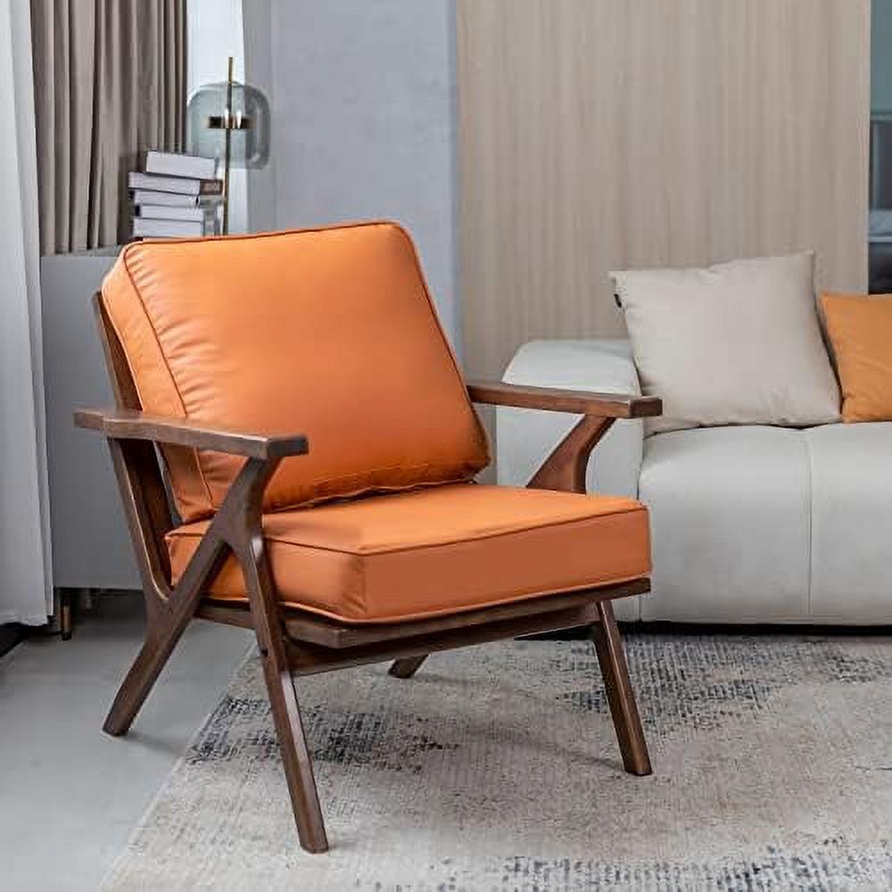 Mid Century Modern Solid Wood Faux Leather Armchair V341
