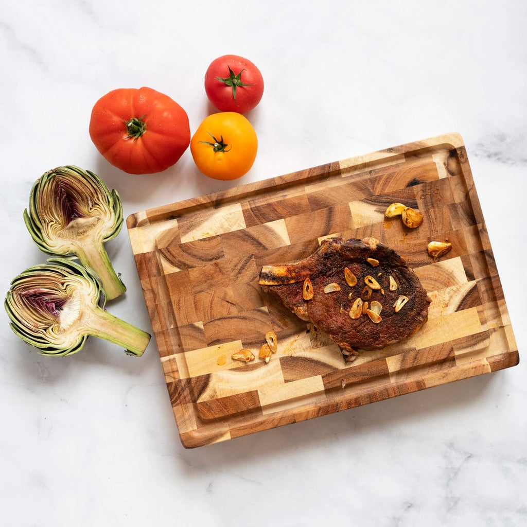 Large Wood Cutting Board with Juice Groove, 2.5 Inch Thick, 17x12 Inch End Grain Block V1733