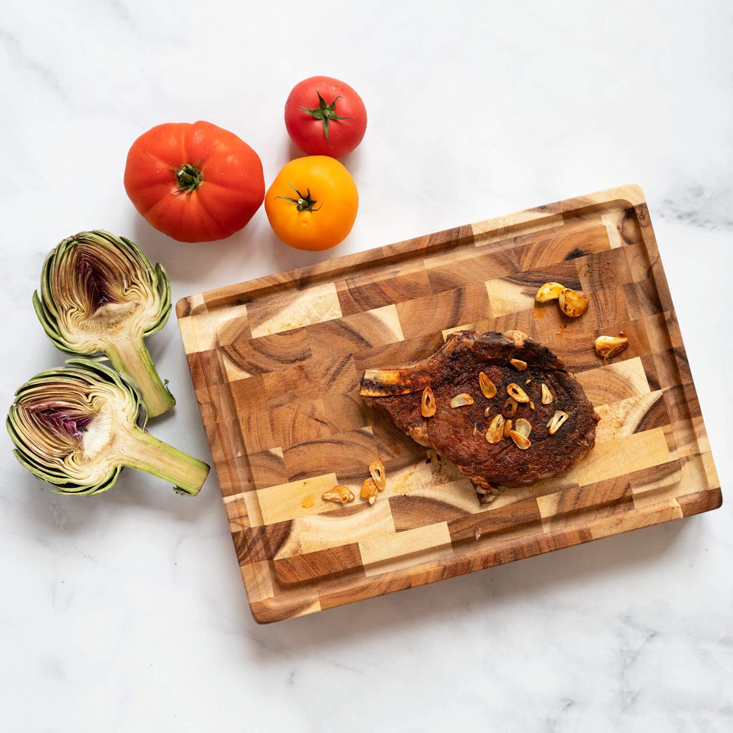 Large Wood Cutting Board with Juice Groove, 2.5 Inch Thick, 17x12 Inch End Grain Block V1733