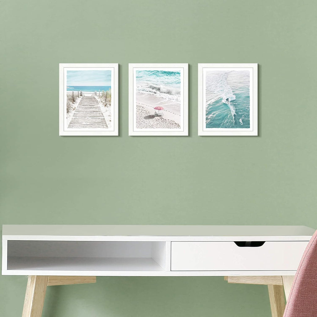 3 Piece Coastal Nautical Framed Wall Art Print D1155