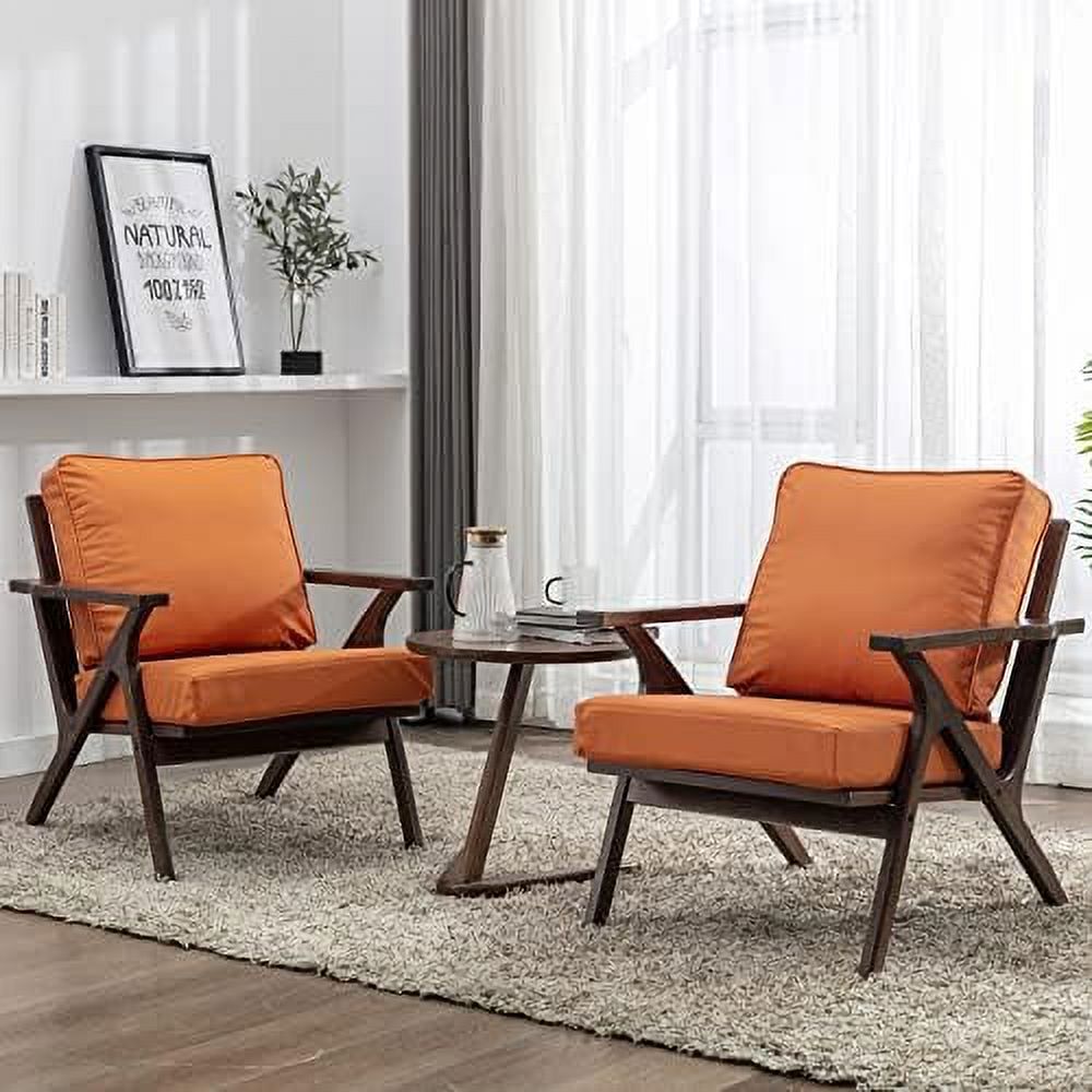 Mid Century Modern Solid Wood Faux Leather Armchair V341