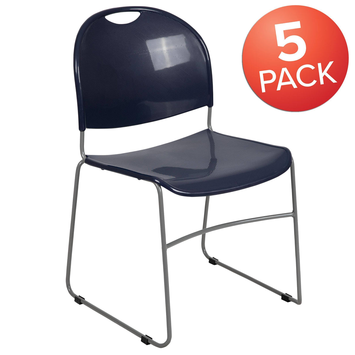 5 Pack White Ultra-Compact Stack Chair with Silver Powder Coated Frame V238576