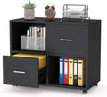 2 Drawers Mobile Lateral Filing Cabinet with Open Storage Shelves and Wheels Q56551