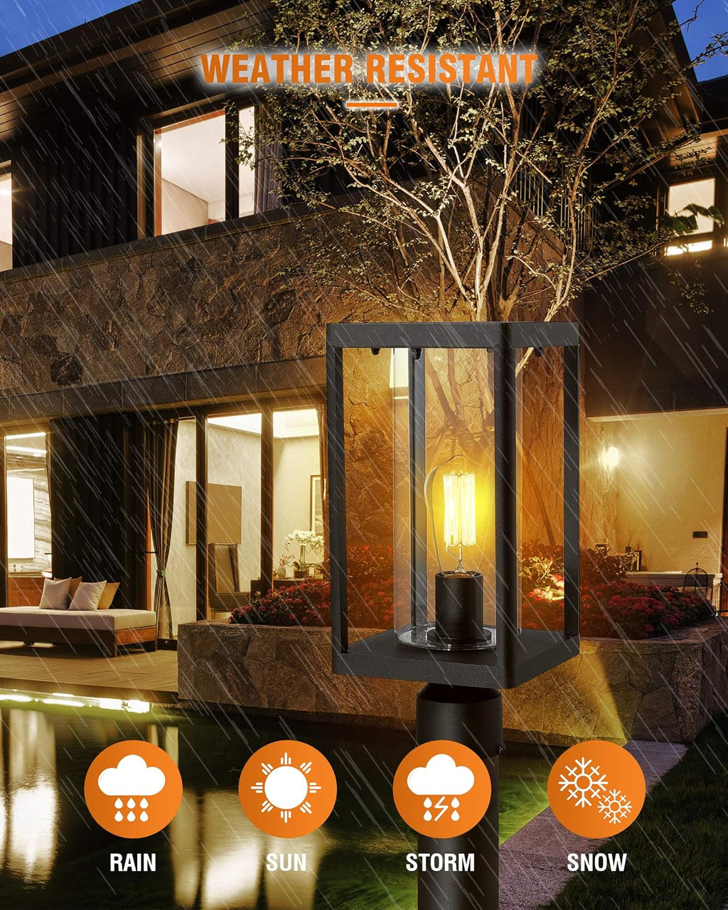 Set of 2 Black Cast Aluminum Outdoor Post Lantern with Clear Glass M386203