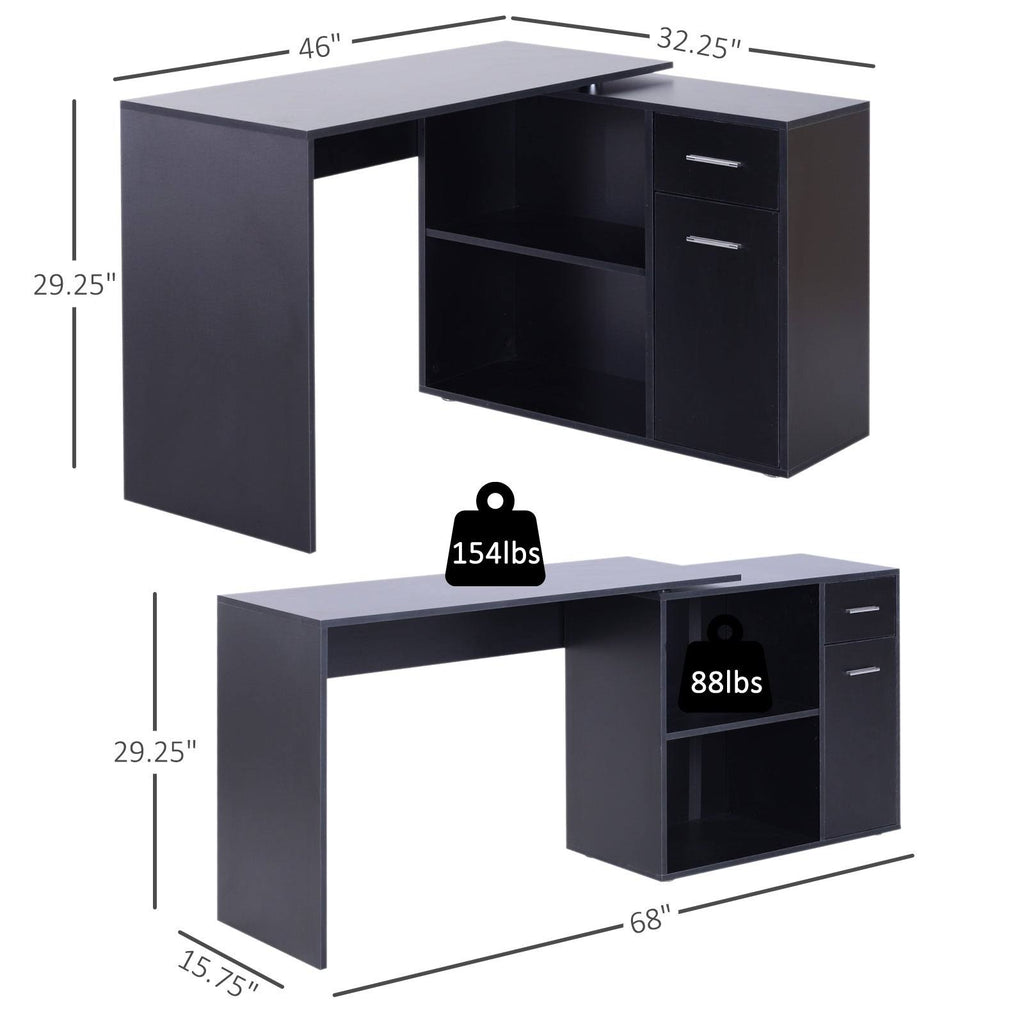 White L Shaped Computer Desk with Storage Shelves and Cabinet B324666