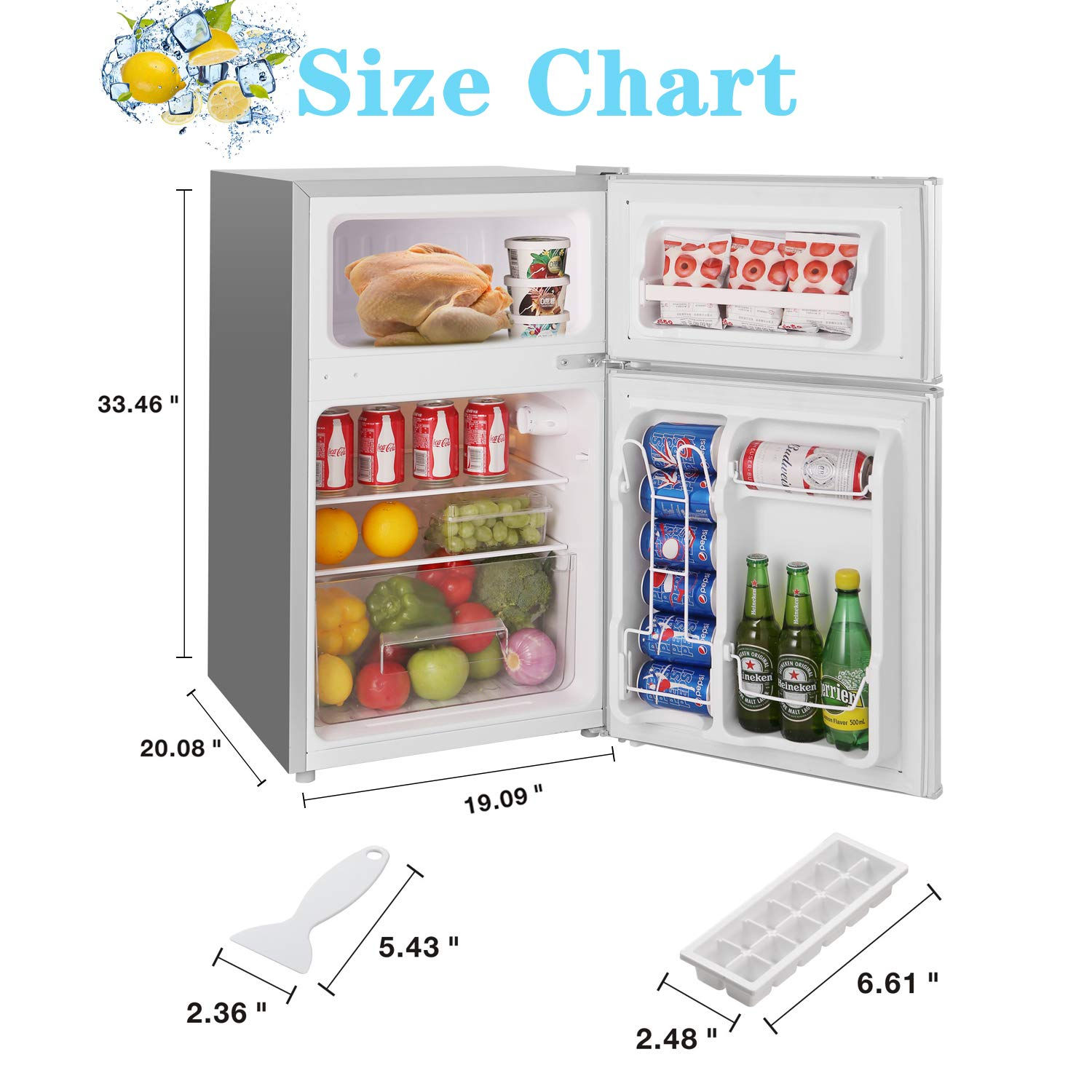 3.2 Cu.ft Double Door Compact Refrigerator with Removable Glass Shelves F4958