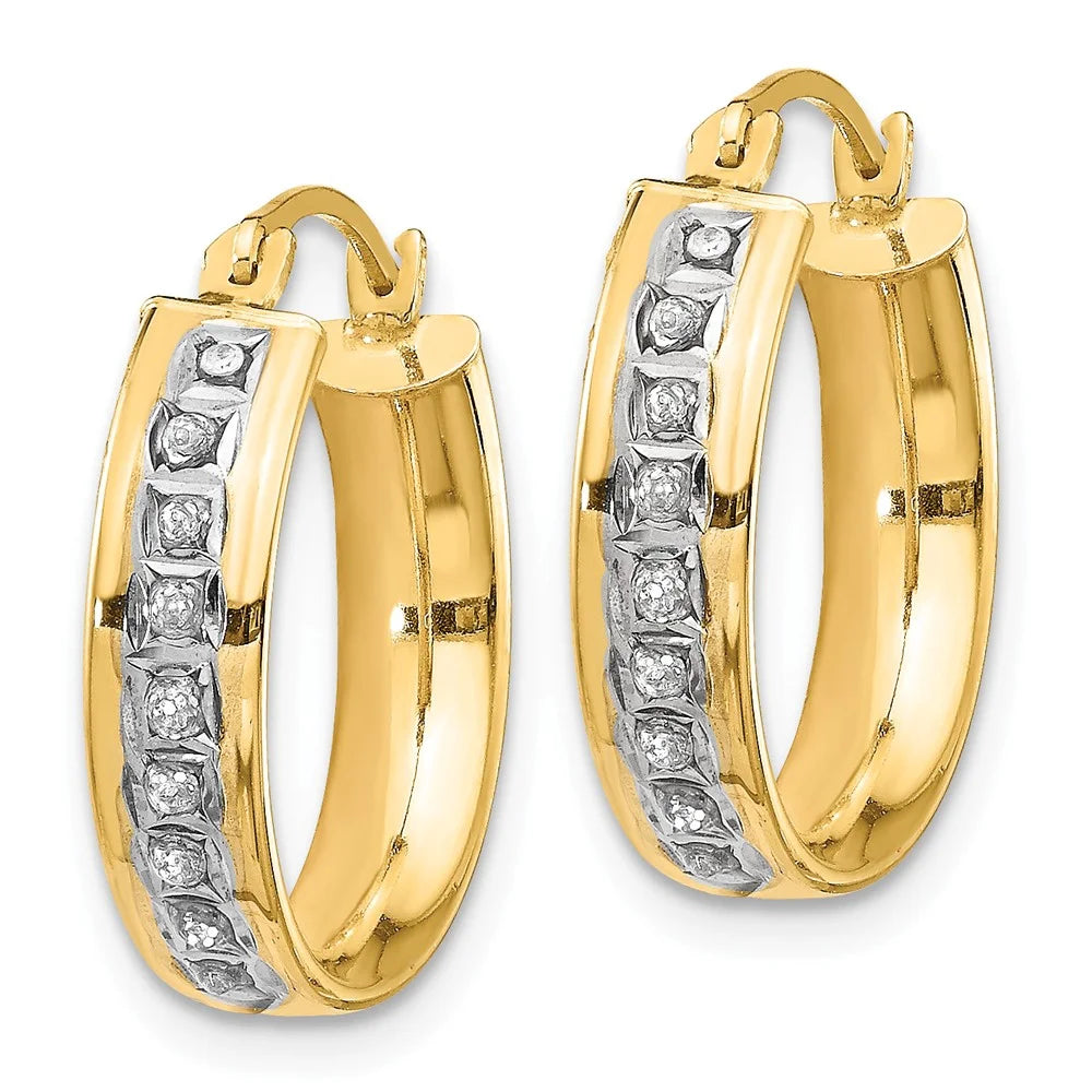 14kt Yellow Gold Diamond Round Hinged Post Hoop Earrings A149