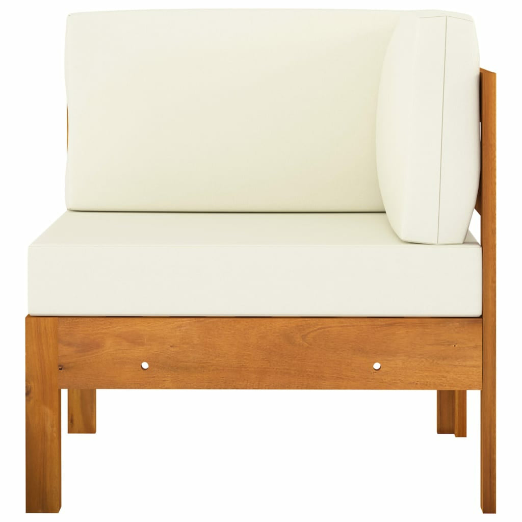 6 Piece Patio Lounge Set with Cream White Cushions Acacia Wood Outdoor Sectional Set E378