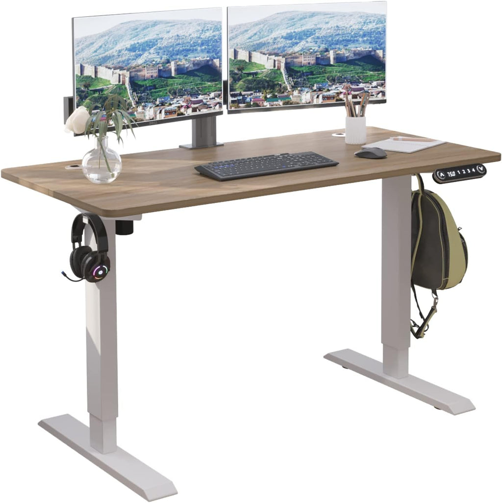 Black Frame Rustic Brown Top Electric Standing Desk with Splice Board C389