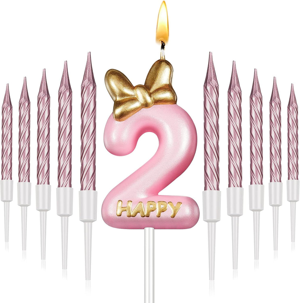Pink Number 3 Birthday Candle with 10 Pieces Rose Gold Candles R8733