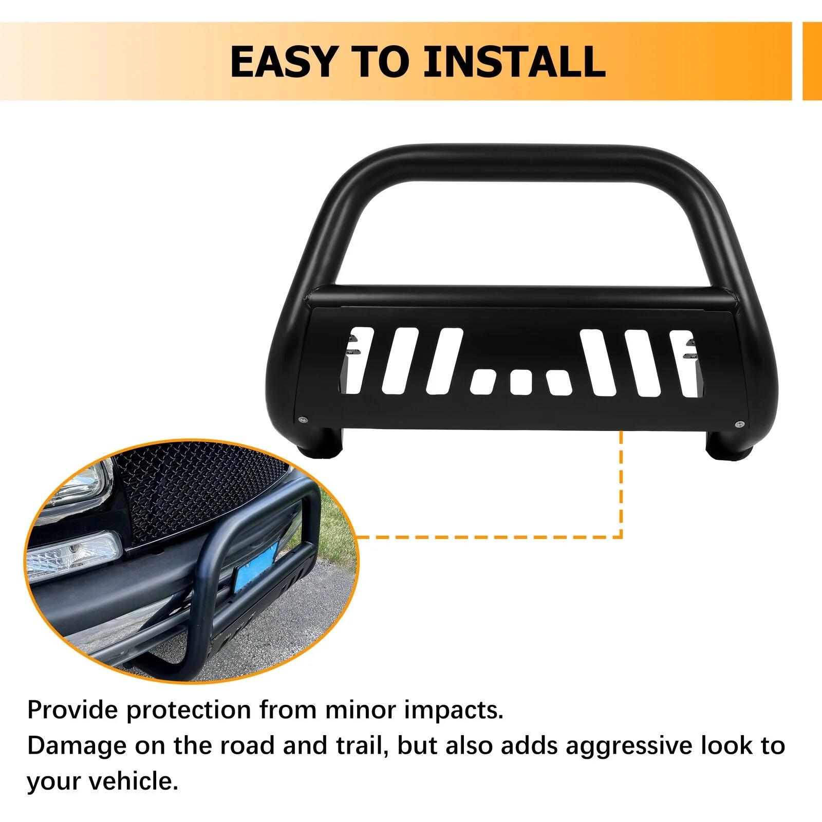 Black 3" Bull Bar Bumper Grille Guard R41382