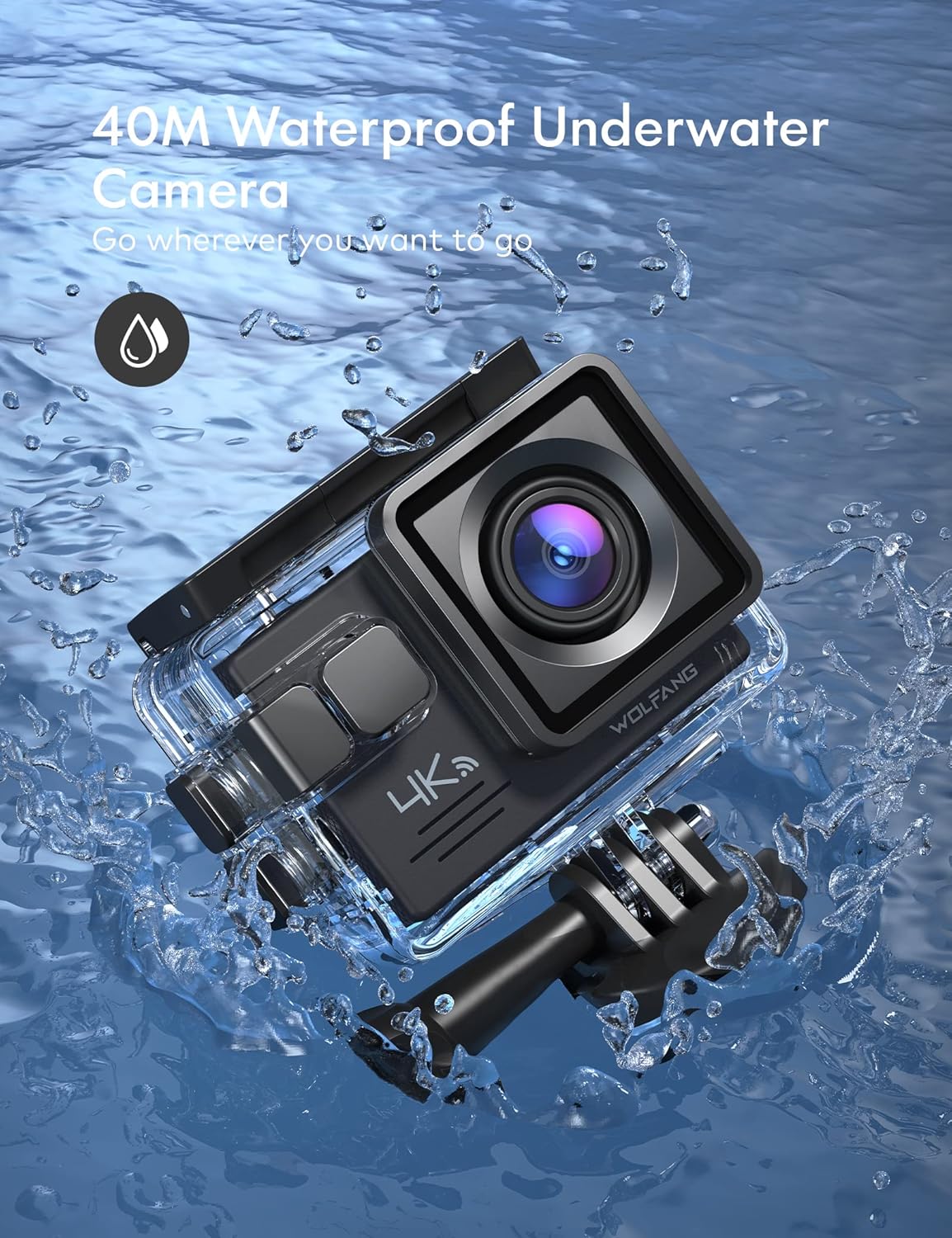 4K 30FPS 20MP Waterproof Action Camera with Remote Control, 2x1050mAh Batteries and Mount Accessories Kit A510526