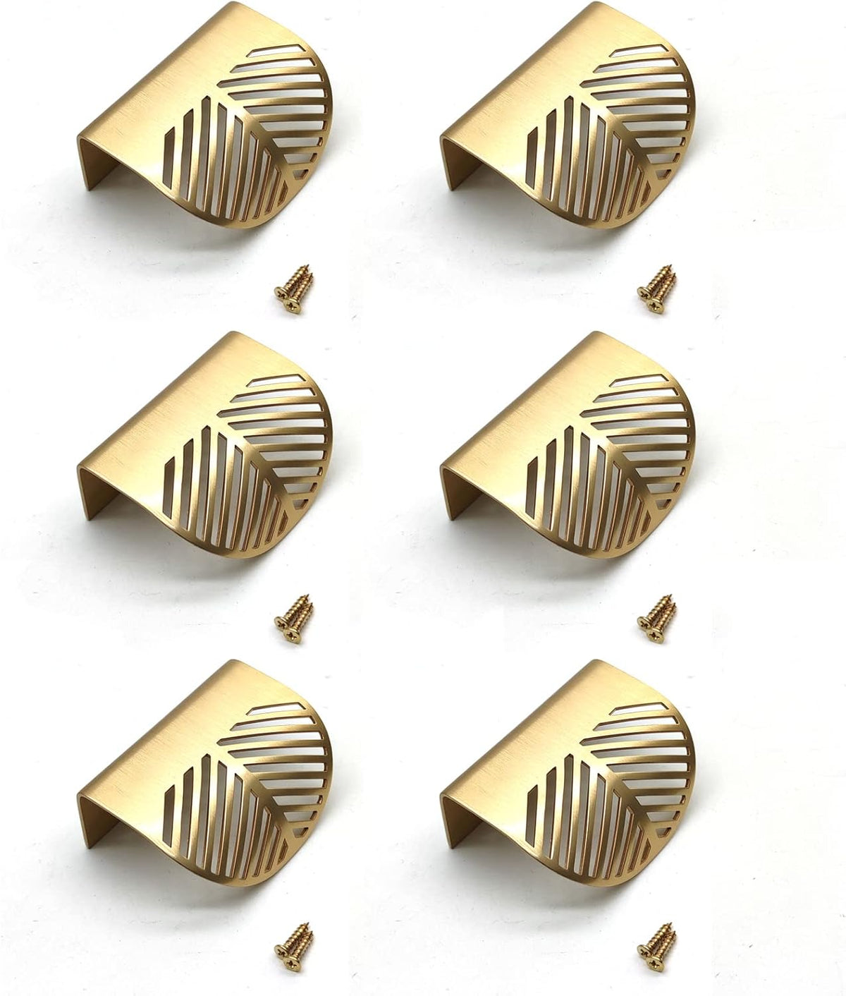 Gold Brass Leaf Shaped Cabinet Pulls 6pcs 2.36 Length 1.54 Hole Centers with Mounting Screws R832357