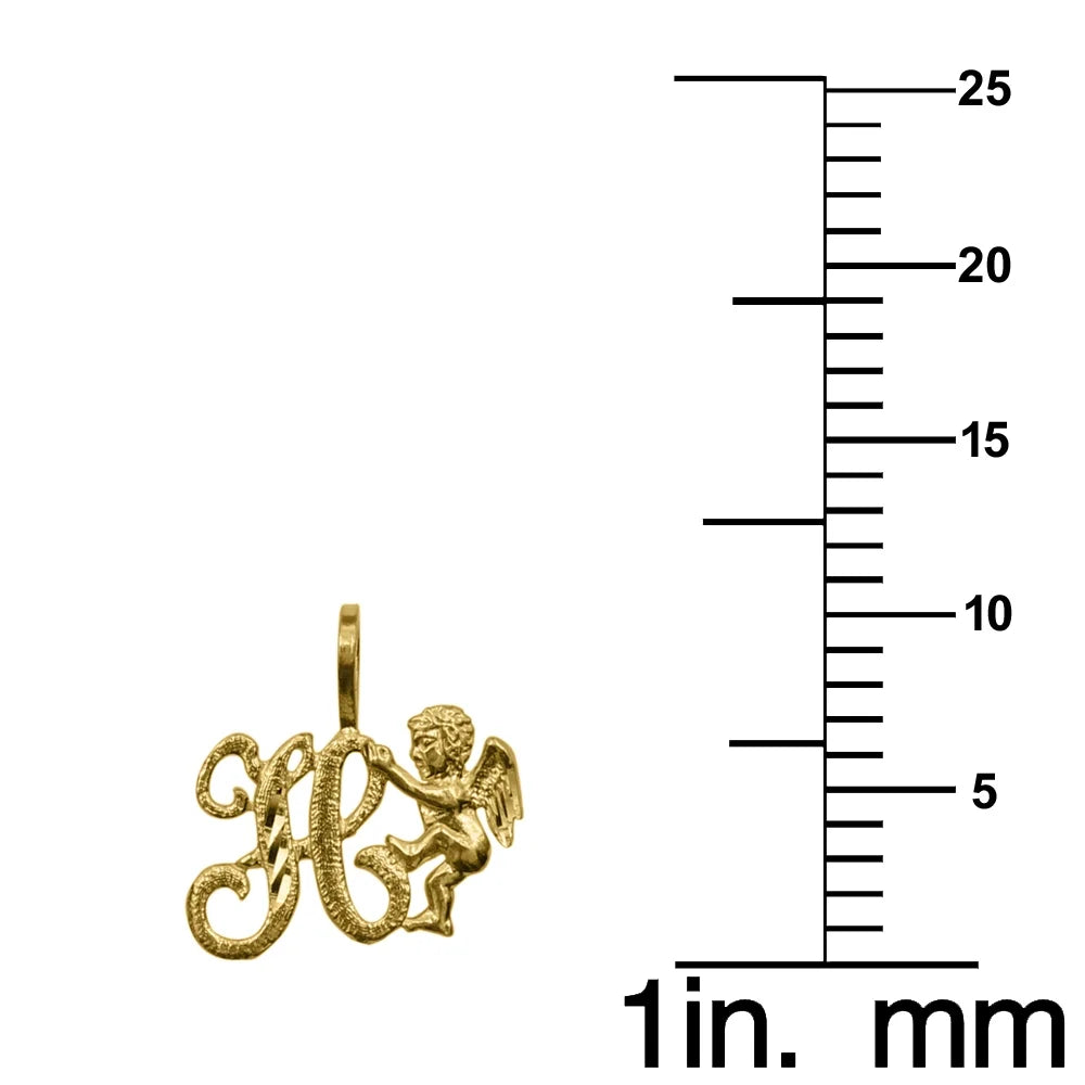 14K Yellow Gold Cherub Initial Pendant Necklace with 16" Chain E538