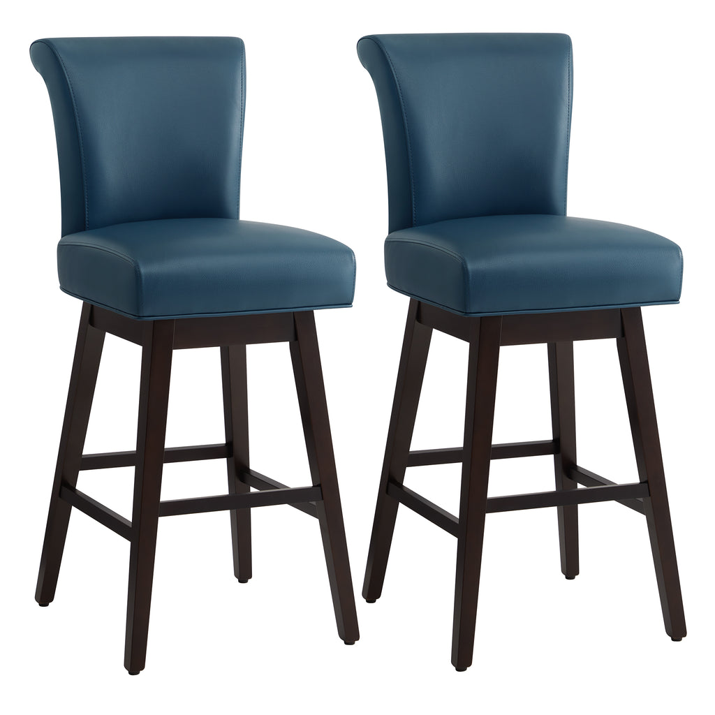 Dark Blue Faux Leather Upholstered Swivel Counter Bar Stools Set of 2 H141735
