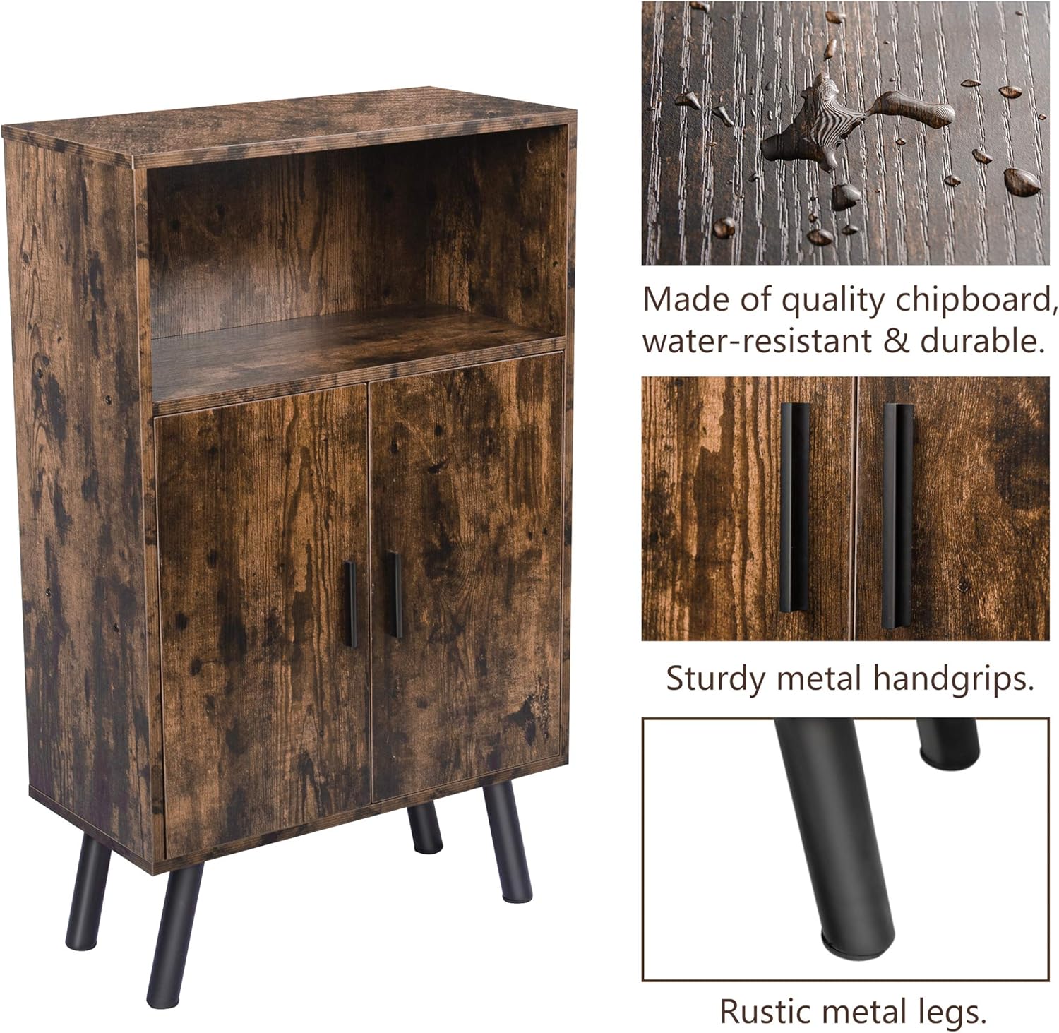 Mid-Century Wood Bookshelf with Doors U632575