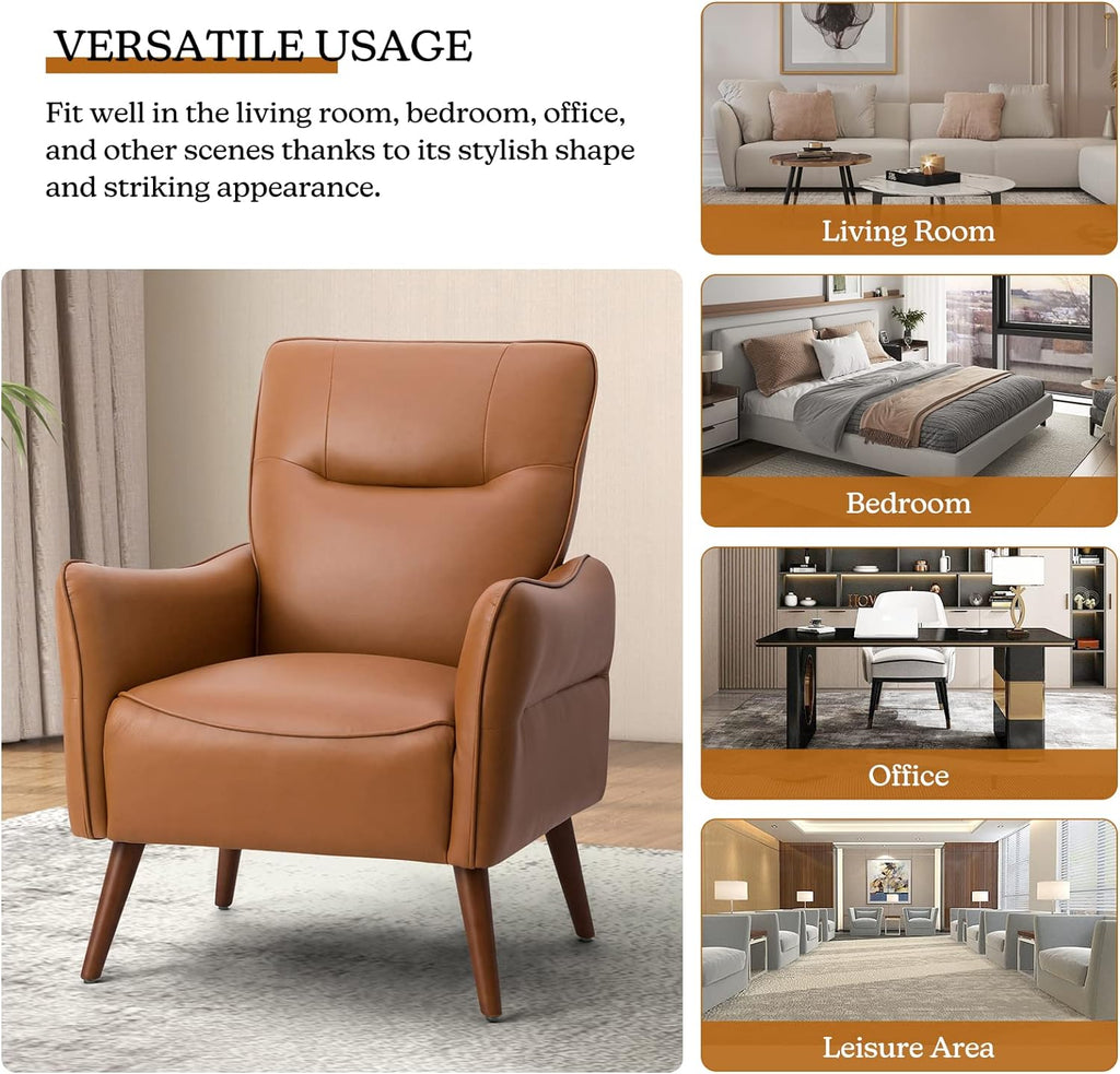 Camel Faux Leather Armchair with Wooden Legs J6213