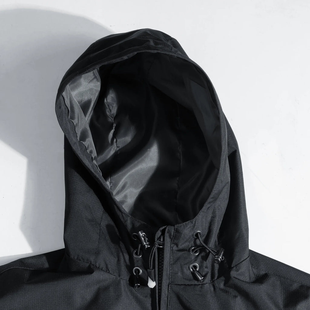 Black 4X-Large Lightweight Water Resistant Hooded Rain Jacket A58592